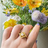 Anillo de Plata 925 de Primera Calidad con Perla y Baño de Oro de 18K, con una Estética Clásica Preferida por Influencers e Íconos de Estilo