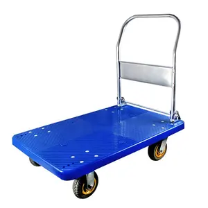 Flatbed Trolley With Folding Handle Carrier Iron Plate Pushing Cart Trailer
