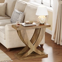 Table d'appoint en bois pour le salon, table de chevet pour la chambre à coucher avec support en queue de poisson croisée, table de chevet de ferme pour les petits espaces