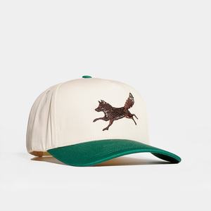 Casquettes Snapback personnalisées à 5 panneaux en coton à deux tons avec logo brodé plat vert - Product Image 4