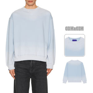 Sudadera de cuello redondo de algodón azul claro personalizada de Kingsen, sudadera de Jersey de peso pesado lavado Vintage de felpa francesa para hombre - Product Image 1