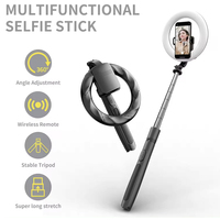 Support de téléphone pliable en acier inoxydable Q05s avec anneau lumineux, trépied 3-en-1 portable, lumière d'appoint LED, perche à selfie et télécommande beauté