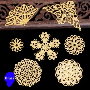 Beautiful Gold Plated Decorative Metal Findings Jewelry Components Brass Shiny Filigree Flower Filigree For Decoration