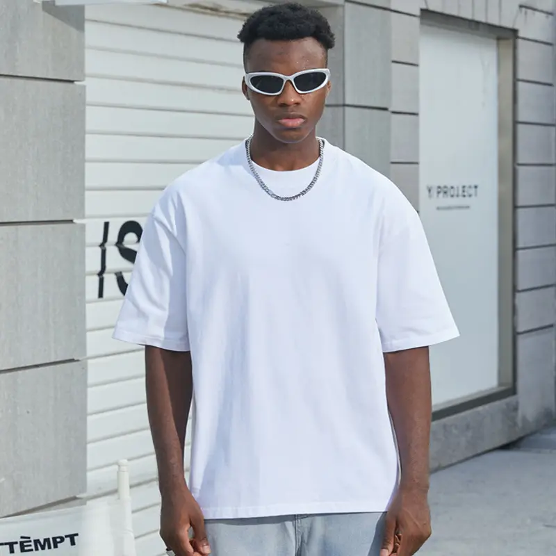 Boxy Hip Hop 250 Gsm goutte épaule graphique poids lourd t-shirts de luxe blanc coton lourd personnalisé Streetwear surdimensionné T-Shirt hommes