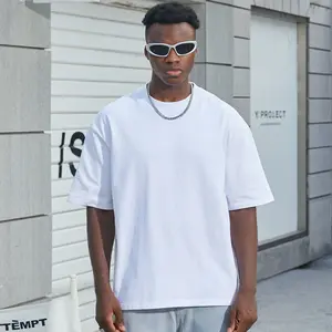 Boxy Hip Hop 250 Gsm Drop Shoulder Graphic Heavyweight Tshirts Luxury Blank Heavy Cotton Custom Streetwear Oversized T-Shirt Men