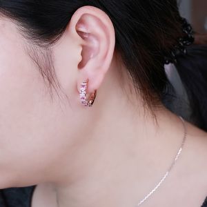 Pendientes de Aro Personalizados de Oro Rosa de 18K, Chapados en Rodio Vintage, con Diamantes Naturales, Corte Esmeralda, Zafiro Rosa, Regalo de Compromiso o Boda - Product Image 6