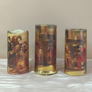 Bougie Pilier à Trois Mèches en Fil de Cuivre <span class=keywords><strong>El</strong></span> <span class=keywords><strong>Greco</strong></span> Art Chrétien LED 3PCS Design Sacré Renaissance Personnalisé Sans Flamme Télécommande Décoration - Product Image 2
