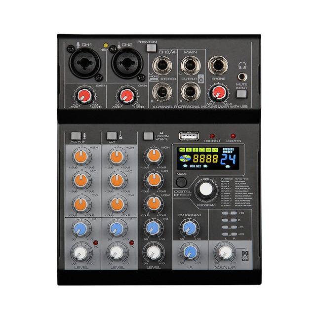 Professional 4-Channel DJ Controller & Audio Console Mixer with Metal & Plastic Construction Powered MP3 Compatible