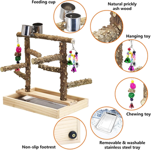 Parc de jeux pour <span class=keywords><strong>oiseaux</strong></span> en bois naturel, support pour perroquets adapté aux <span class=keywords><strong>oiseaux</strong></span> de petite et moyenne taille avec mangeoires, balançoires, jouets à mâcher et perchoirs - Product Image 4