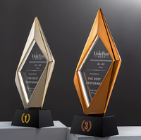 Trophée personnalisé simple en or, argent, cuivre, résine, cristal, verre, plaque de récompense avec base en cristal noir, trophée annuel pour employés