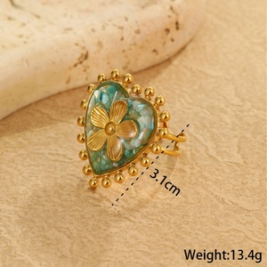 Anillo de acero inoxidable con flor de resina de corazón de filigrana francesa para mujer Cumple con ISO RoHS - Product Image 6