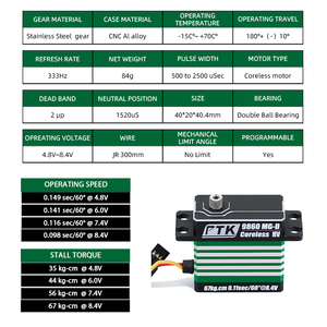 Ptk 9860 mg-D điện áp cao 8.4V 67kg coreless kim loại RC <span class=keywords><strong>servo</strong></span> kỹ thuật số đầy đủ với <span class=keywords><strong>servo</strong></span> cánh tay bao gồm - Product Image 2