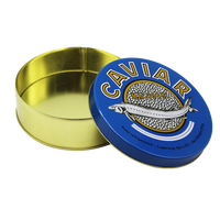 Boîte d'emballage ronde en fer blanc de qualité alimentaire pour caviar, 50g, 125g, 250g, 500g, boîte de conserve de caviar bleu sous vide