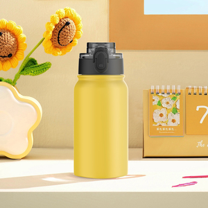 Bouteille d'eau isotherme de haute qualité à double paroi avec logo personnalisé en acier inoxydable avec paille 350 ml - Product Image 3