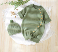 Ensemble barboteuse et bonnet tricotés pour nouveau-né – Combinaison rose tricotée pour bébés filles avec bonnet à pompon |   Vêtements pour bébé en coton doux