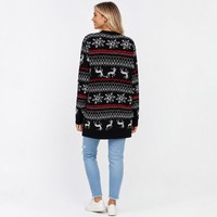 Cardigan en tricot épais nordique à col rond et manches longues pour femme, motif Fair Isle multicolore avec rennes, en acrylique, personnalisable avec LOGO, idéal pour l'automne et l'hiver