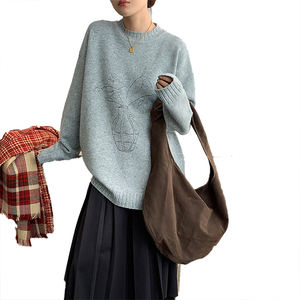 Suéter Personalizable con Patrón Bordado, Suéter Holgado de Punto con Cuello Redondo y Bordado de Nicho para Mujer - Product Image 5