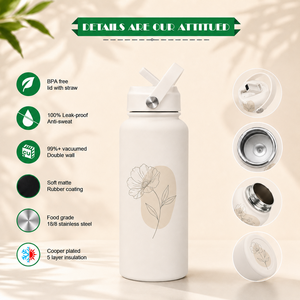 Stainless Steel Insulated <b>Straw</b> Bottle with Custom Artistic Lettering Leakproof Lid for Office and Gym - Product Image 5