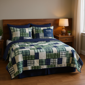 Juego de Edredón Reversible Estampado Verde Marino, Tamaño Queen/Full, Ropa de Cama de Algodón con Diseño de Patchwork para el Hogar - Product Image 2