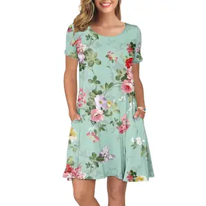 Лидер продаж на Amazon, женская одежда missy, женские повседневные платья-футболки, женские элегантные платья с коротким рукавом, женское Цветочное платье