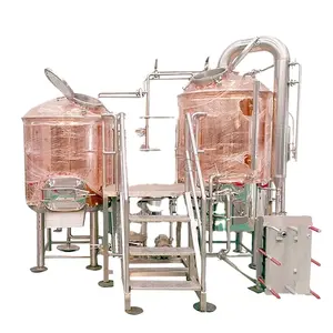 Máquina de fermentación de cerveza artesanal de alta calidad, cobre rojo, vapor calentado combinado, 3 recipientes, 300L, 3HL, Cervecería, cerveza de barril para el hogar