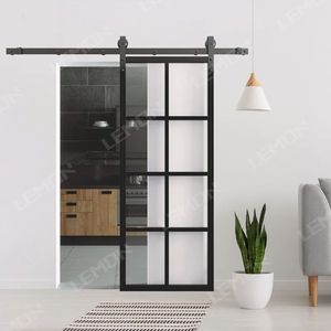 Porte de grange en verre dépoli noir personnalisable, style industriel, pour placards et bureaux modernes - Product Image 6