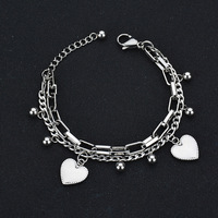Bracelet personnalisé pour femmes en acier inoxydable fait à la main en double couche gravé en forme de cœur Accessoires de mode Mode principale argent or