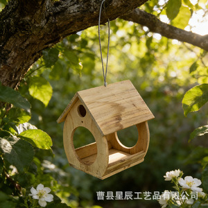 Wooden Birdhouse Ornament Natural Wood Color <b>Hanging</b> Outdoor <b>Garden</b> Decor - Product Image 5