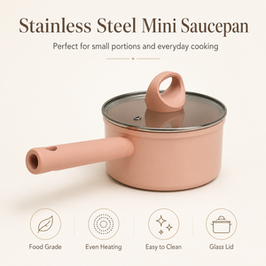 Casserole minimaliste rose en émail avec couvercle en verre, antiadhésive, à poignée unique, pour cuisinières à gaz et à induction - Product Image 4