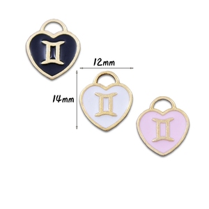 Dijes de corazón de constelación, colgantes de esmalte, signo de cumpleaños de doble cara, amuleto de la <span class=keywords><strong>suerte</strong></span>, colgante de horóscopo de astrología para hacer bricolaje - Product Image 3