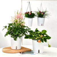 Ventes en gros de pots suspendus en plastique, pots à plantes auto-arrosants, pots à fleurs blancs, décoration de salon, pot à bonsaï moderne pour l'intérieur