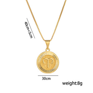 Kalung tanda zodiak wanita, Perhiasan mode baja tahan karat pereda koin Romawi Kuno 12 kalung liontin zodiak - Product Image 6