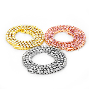 Gargantilla de cadena de tenis de mesa de diamantes de imitación de cristal rosa dorado y plateado, estilo clásico de moda para mujeres y hombres para fiesta de boda - Product Image 1