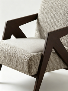 Sillón Moderno de Mediados de Siglo, de Madera Maciza, Tapizado con Tela Bouclé Texturizada, para Sala de Estar o Dormitorio - Product Image 4