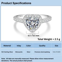 Bague Cœur Ajoure en Argent Sterling 925 avec Moissanite, Bague de Fiançailles Solitaire
