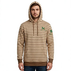 Sudadera con Capucha a Rayas para Hombre NEXTEX, Sudadera Informal con Bolsillo Canguro y Cordón Ajustable, Beige Marrón - Product Image 1