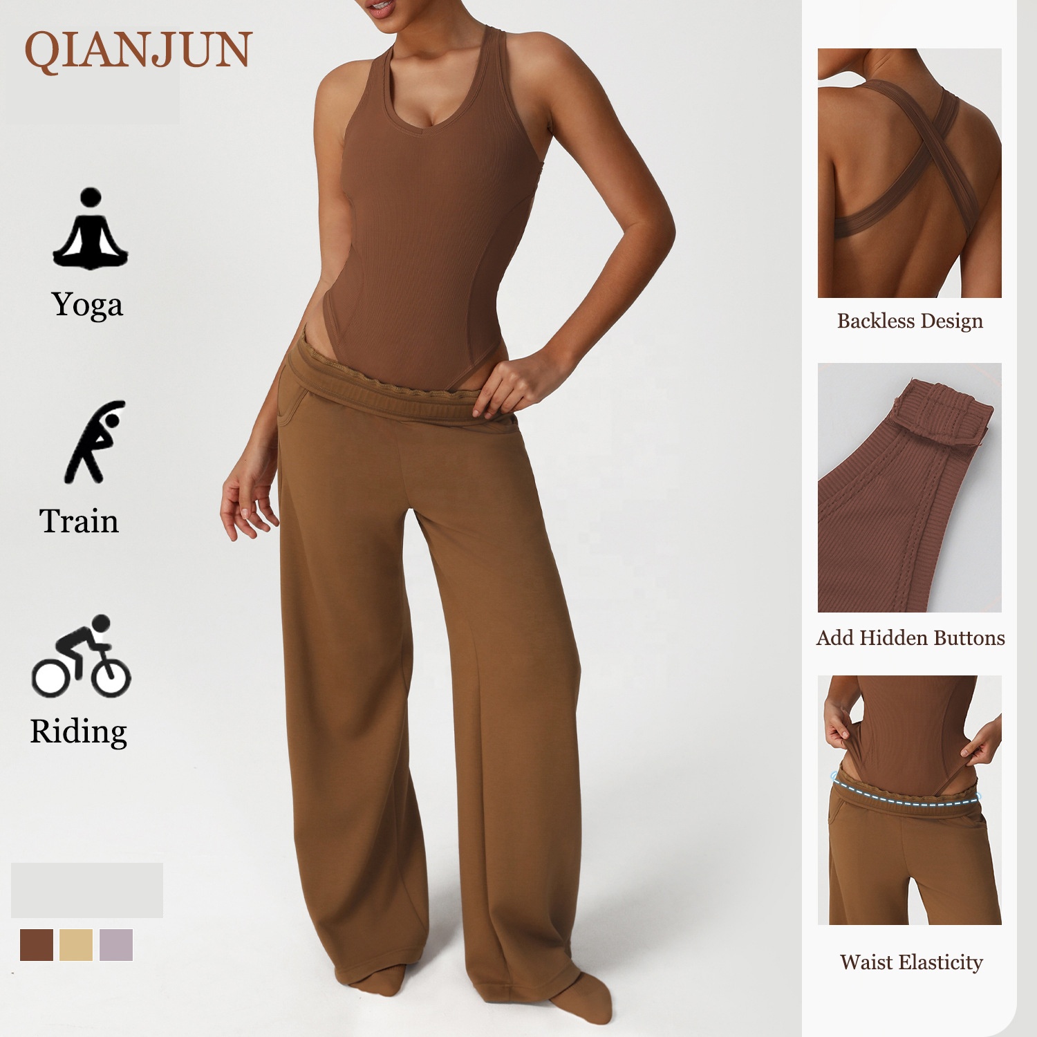 Wholesale Plus Size Yoga Sets Sexy Seamless Sleeveless V-Neck Bodysuit Loose Yoga Pants Sports Casual Workout Clothes Gym Sets