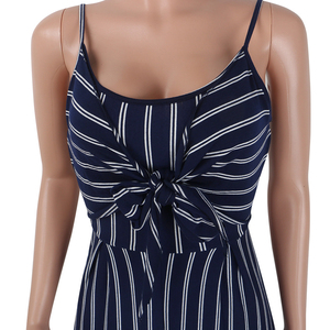 S-XXL Elegante Tuta Intera da Donna a Righe Sexy con Spalline Sottili, Senza Maniche, Schiena Scoperta, Fiocco, Casual, a Gamba Larga - Product Image 3