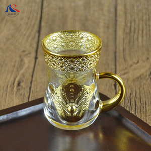 Set di Tazze da Tè Turche in Vetro Placcato Oro, Regalo Arabo Ottomano, 12 Pezzi con Supporti, <span class=keywords><strong>Bicchieri</strong></span> con Rilievi, Copas De Te Cafe - Product Image 4