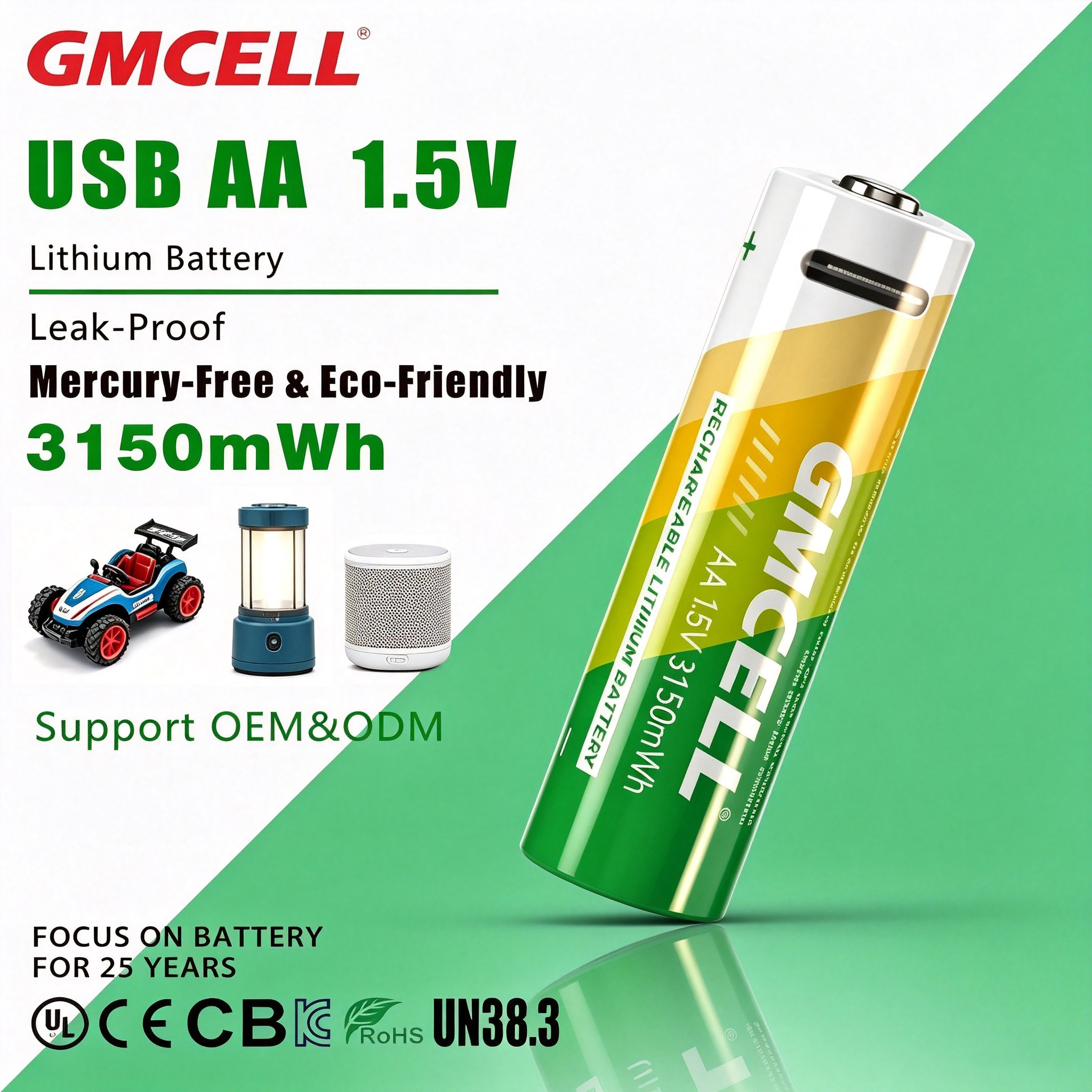 Pile rechargeable USB AA 1,5 V 3150 mWh