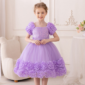 Abito da Damigella con Paillettes per Festa di Compleanno Bambine Costume da Principessa per Matrimonio Cerimonia 3-10 Anni - Product Image 2