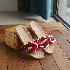 รองเท้าแตะผ้าลินินแบบใหม่ประดับโบว์สำหรับผู้หญิง รองเท้าแตะสำหรับฤดูร้อน รองเท้าแตะใส่ในบ้านและนอกบ้านสำหรับผู้หญิง - Product Image 6