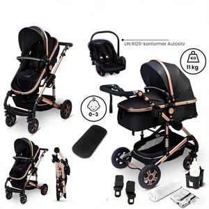 Poussette Bébé 3-en-1 <span class=keywords><strong>Luxe</strong></span> Pliable Haute Vue avec Siège <span class=keywords><strong>Auto</strong></span> <span class=keywords><strong>2</strong></span>-en-1, Conception Alliage d'Aluminium, Position Assise et Allongée - Product Image 5