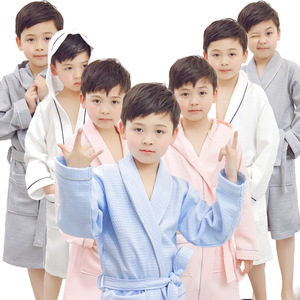 Wholesale Luxury <strong>Waffle</strong> Cotton Bathrobe Hooded <strong>Robes</strong> For <strong>Kids</strong> Soft Breathable Thermal Custom Logo Home Wear - Product Image 5