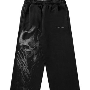 Pantalones Deportivos Estampados Verde Oscuro para Hombre con Diseño de Calavera, Cintura Elástica, Estilo Urbano - Product Image 2