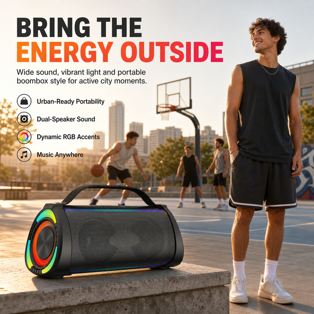 In Stock Dual 4.5 Inch Portable Boombox Speaker with Carry Handle Wide Front Sound and Color Light Effects