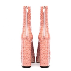 Bottes à talon carré pour adolescentes, chaussures quotidiennes à bout pointu, imprimé pierre, plateforme, fermeture éclair arrière, grande taille 45 - Product Image 5