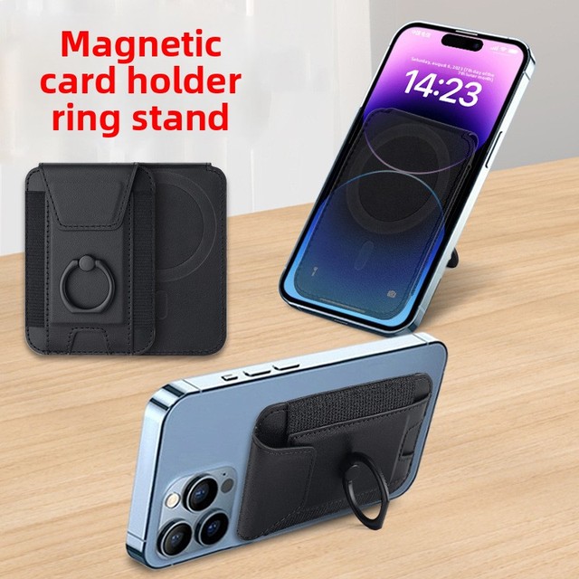 Magnetic Faux Leather Credit Card Holder Compatible for iPhone 17/16 Pro Max/15/14/13/12 Magsafe Ring Stand