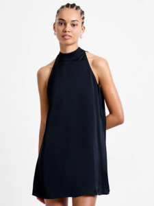 ชุดเดรสมินิเดรสผ้าซาตินอีโค่ ดีไซน์คอวีแขนกุด แต่งระบายชายกระโปรง พร้อมสายปรับระดับได้ เหมาะสำหรับออกเดท - Product Image 4