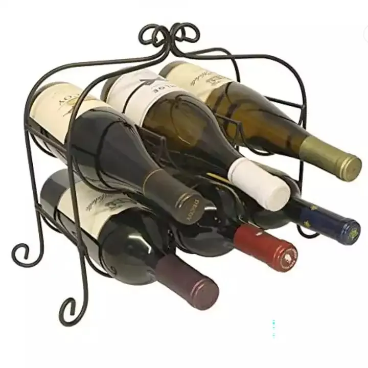 Wholesale Custom Kitchen Storage Metal 6 Bottle Metal Wine Rack Free Standing Wholesale Wine Holder